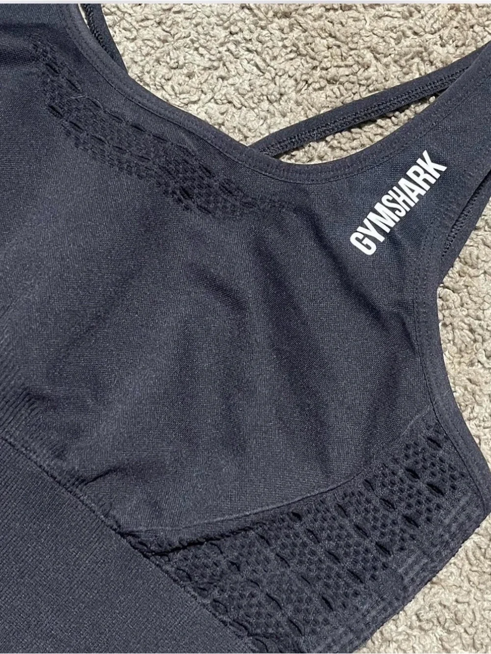 Gymshark Black Seamless Racerback Sports Bra with Logo size Medium